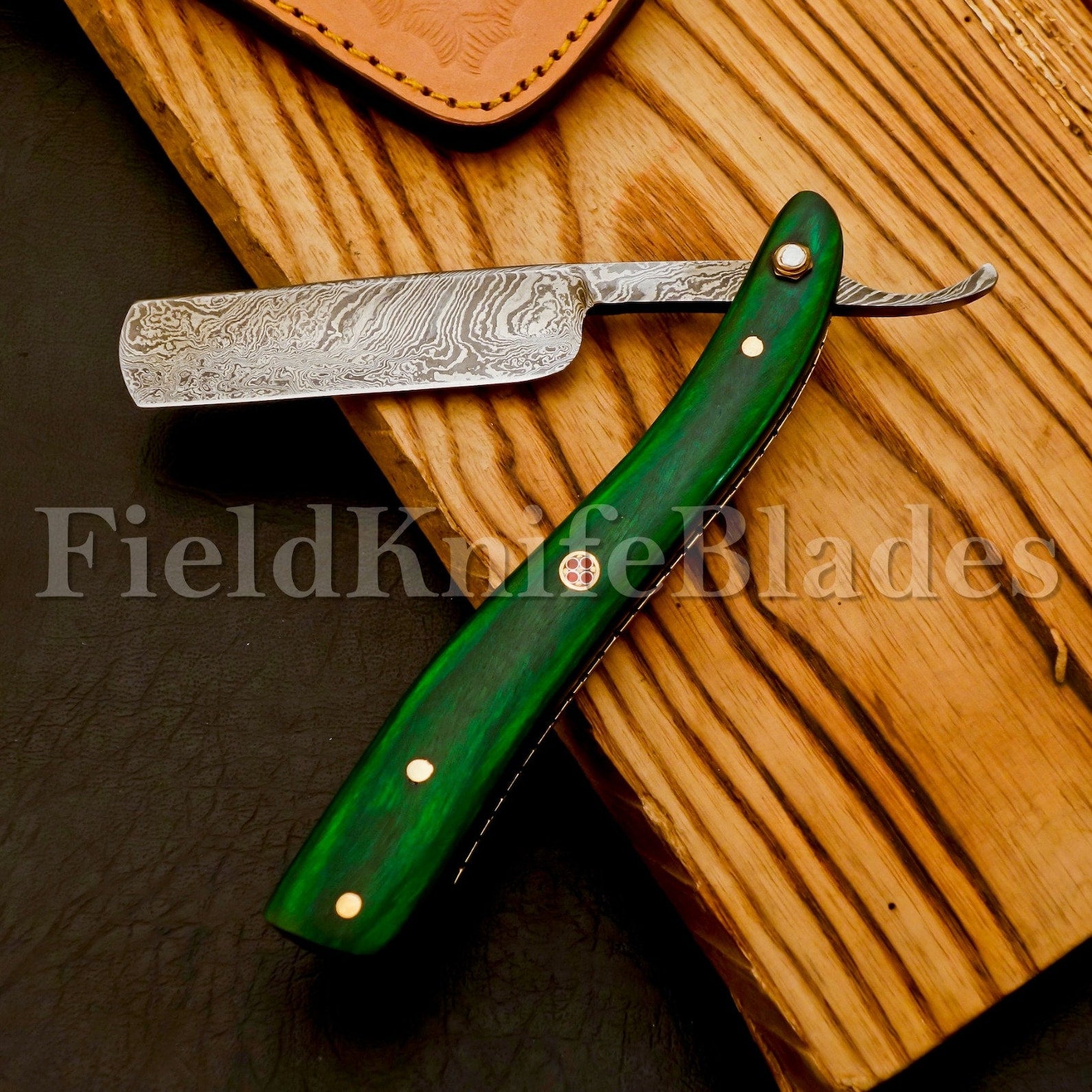 Personalized Damascus Folding Pocket Custom Blade Straight Razor very sharp with leather sheath