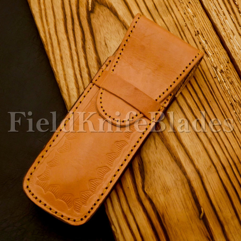 Personalized Damascus Folding Pocket Custom Blade Straight Razor very sharp with leather sheath