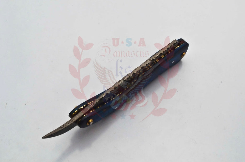 Personalized Damascus Folding Pocket Custom Blade Straight Razor very sharp with leather sheath