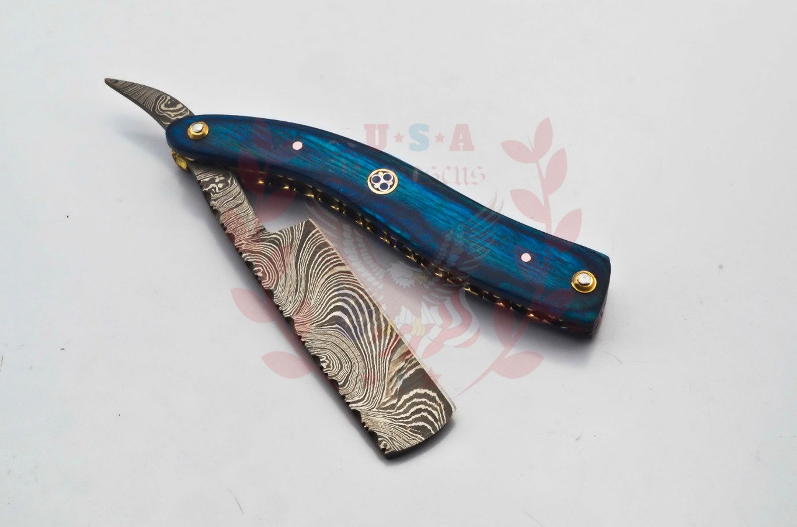 Personalized Damascus Folding Pocket Custom Blade Straight Razor very sharp with leather sheath