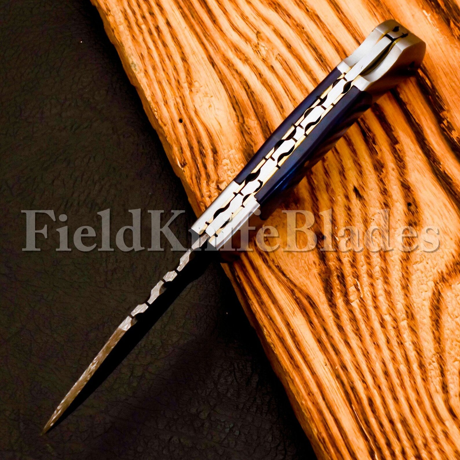 Custom Hand Forged Damascus knife Wood handle with Leather Cover Camping Hunting Folding Knife Back lockCustom Hand Forged Damascus knife Olive Wood handle with Leather Cover Camping Hunting Folding Knife Back lock