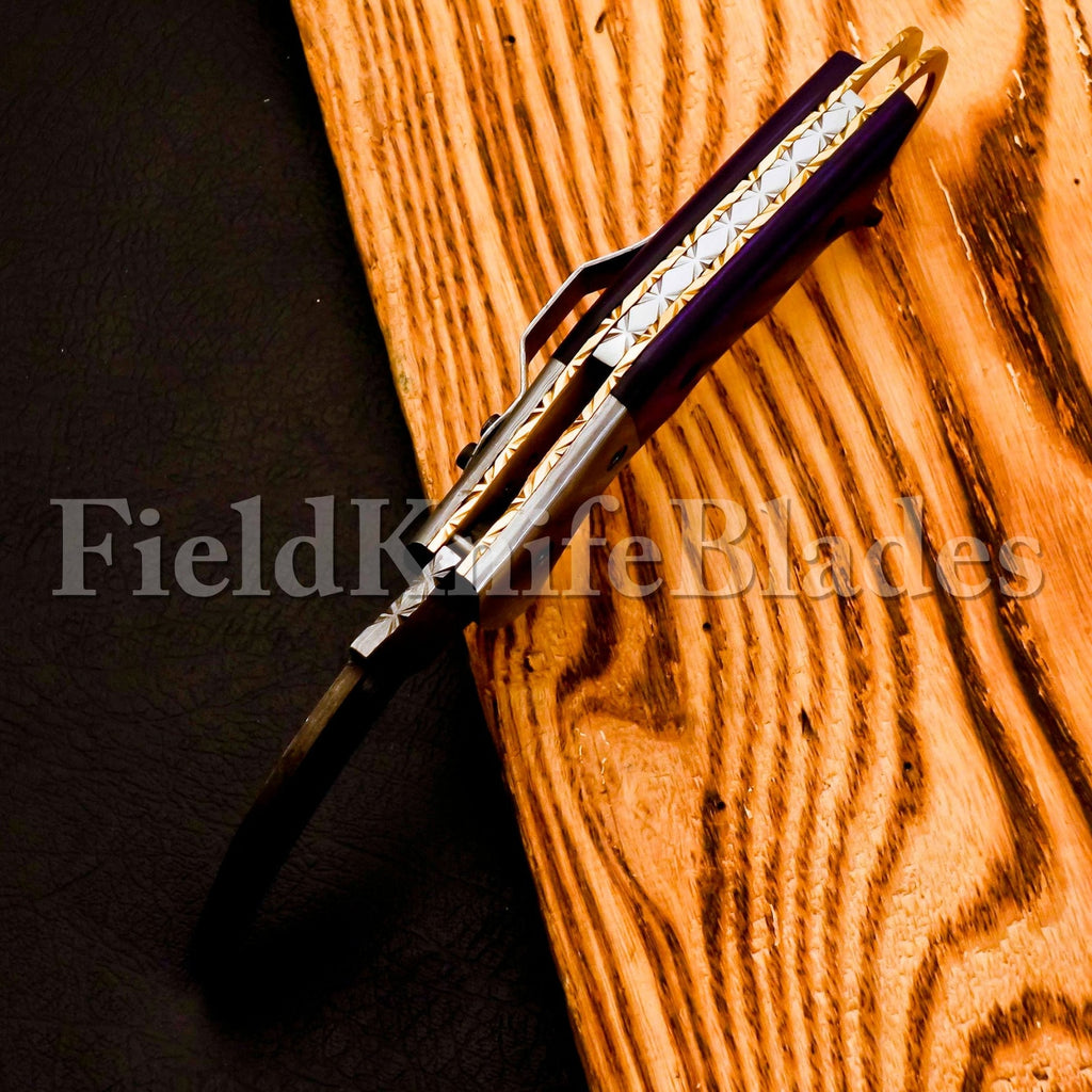 Custom Hand Forged Damascus Karambt knife handle made of Wood with Leather Cover Camping Hunting Folding Knife Gift for Him, Grooms man gift