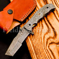 Custom Hand Forged Damascus Tonto knife with Leather Cover Camping Hunting Folding Knife Liner lock Hunting knife