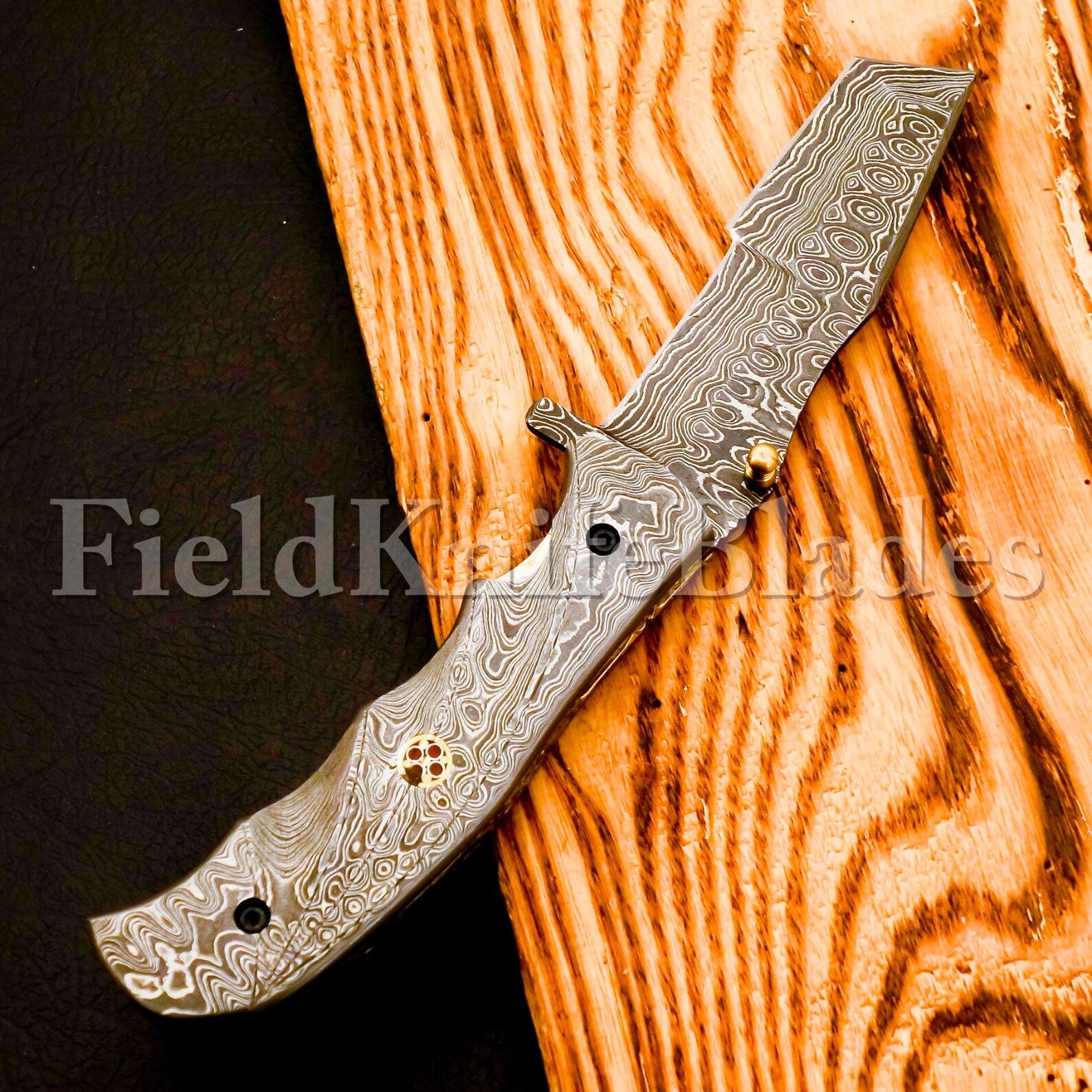 Custom Hand Forged Damascus Tonto knife with Leather Cover Camping Hunting Folding Knife Liner lock Hunting knife