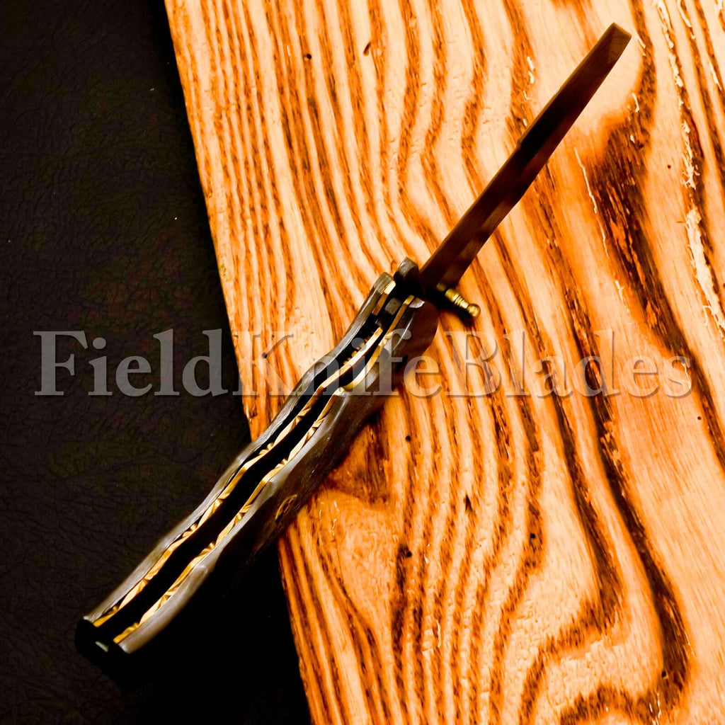 Custom Hand Forged Damascus Tonto knife with Leather Cover Camping Hunting Folding Knife Liner lock Hunting knife