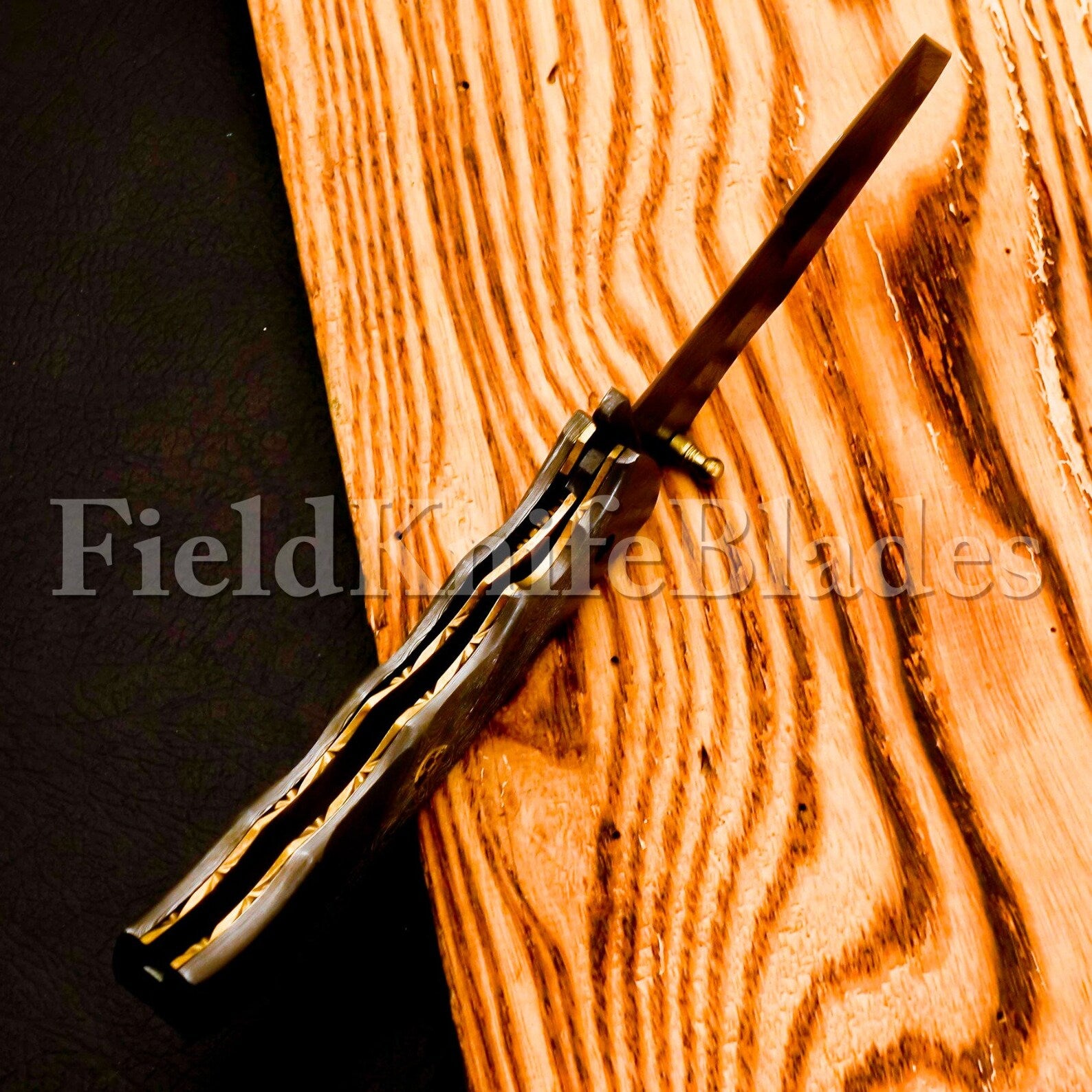 Custom Hand Forged Damascus Tonto knife with Leather Cover Camping Hunting Folding Knife Liner lock Hunting knife