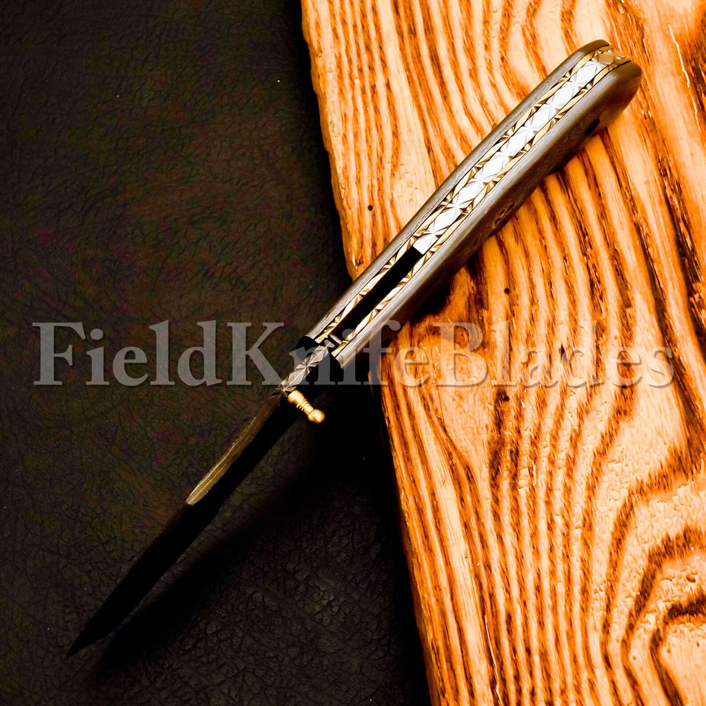 Custom Hand Forged Damascus Tonto knife with Leather Cover Camping Hunting Folding Knife Liner lock Hunting knife
