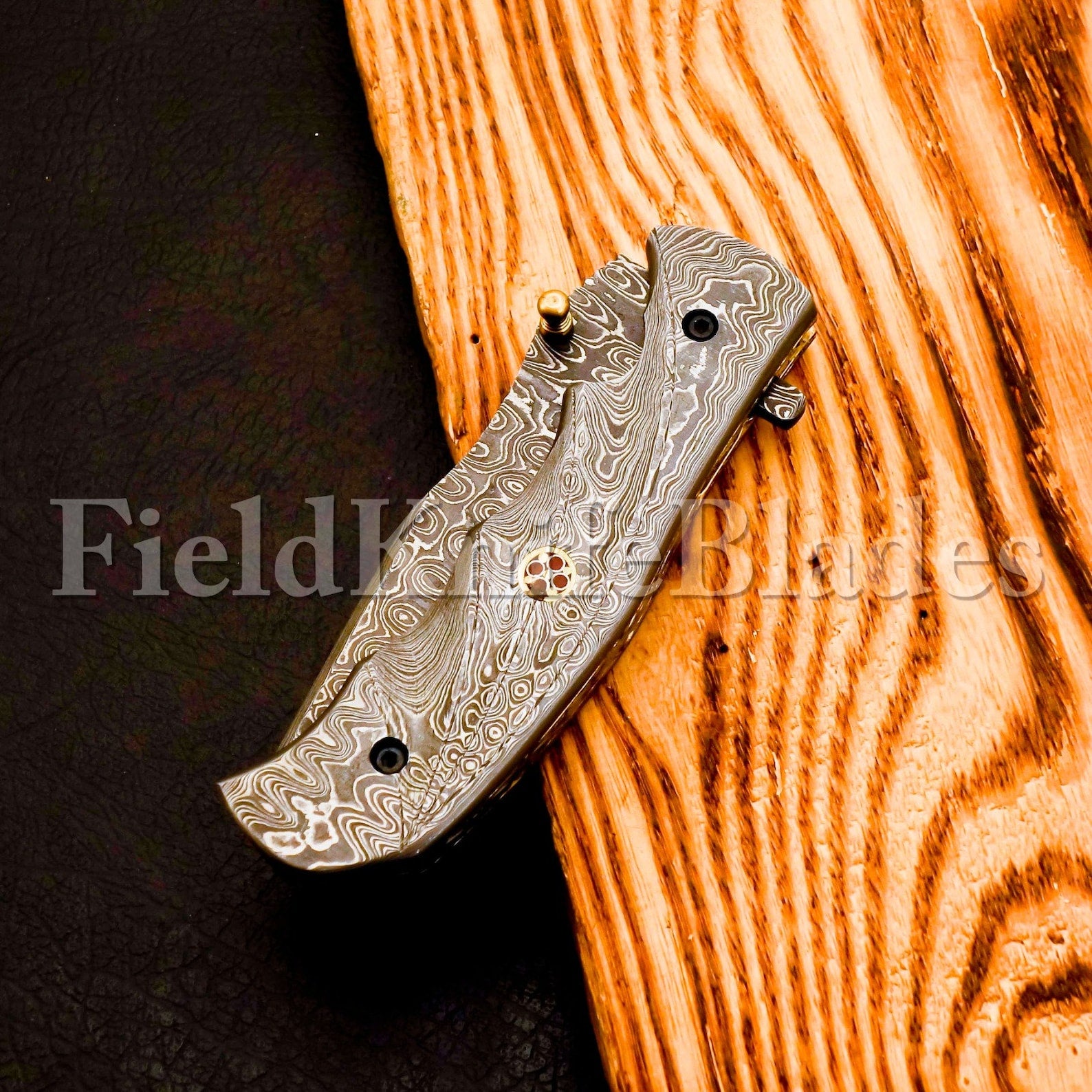 Custom Hand Forged Damascus Tonto knife with Leather Cover Camping Hunting Folding Knife Liner lock Hunting knife