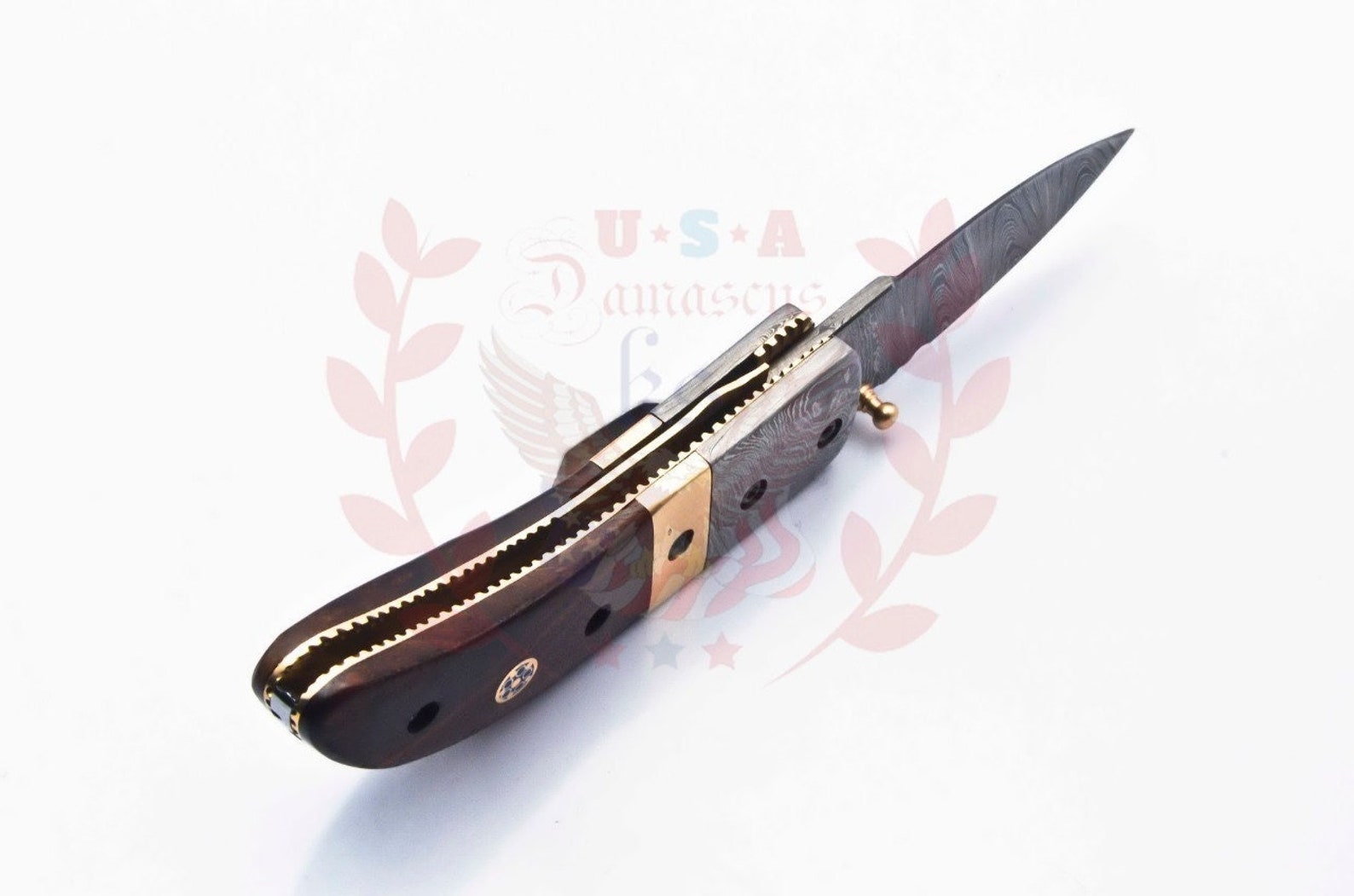 Damascus Folding Pocket knife Karambit Knife Hunting knife Handle Brass Steel Folding With Leather Sheath