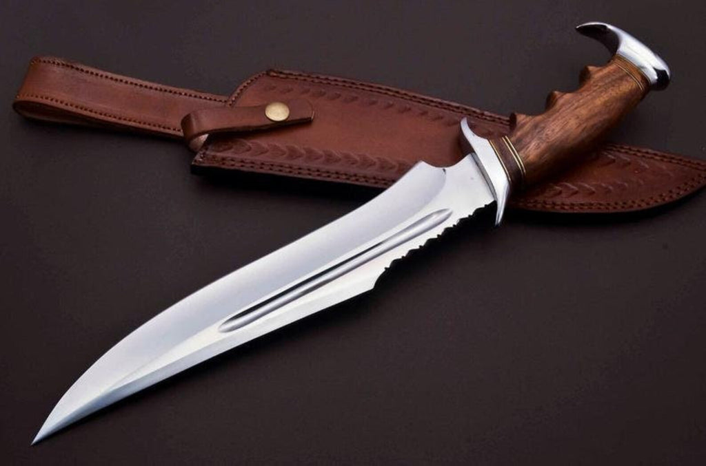 Personalized D2 Custom Steel Hunting Bowie Knife Fixed Blade, Gift for him, Father's day gift with Leather sheath
