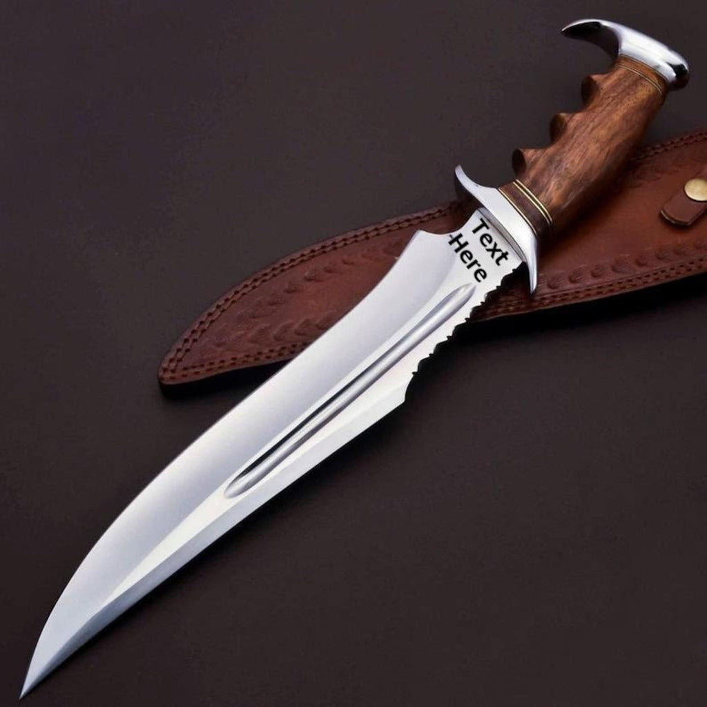 Personalized D2 Custom Steel Hunting Bowie Knife Fixed Blade, Gift for him, Father's day gift with Leather sheath