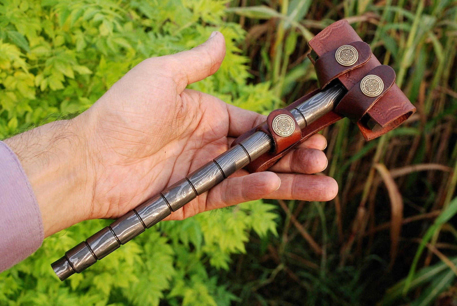 Personalized 9.8" Damascus Steel 4 Pound Real THOR Hammer Hand Forged Damascus Steel with leather sheath