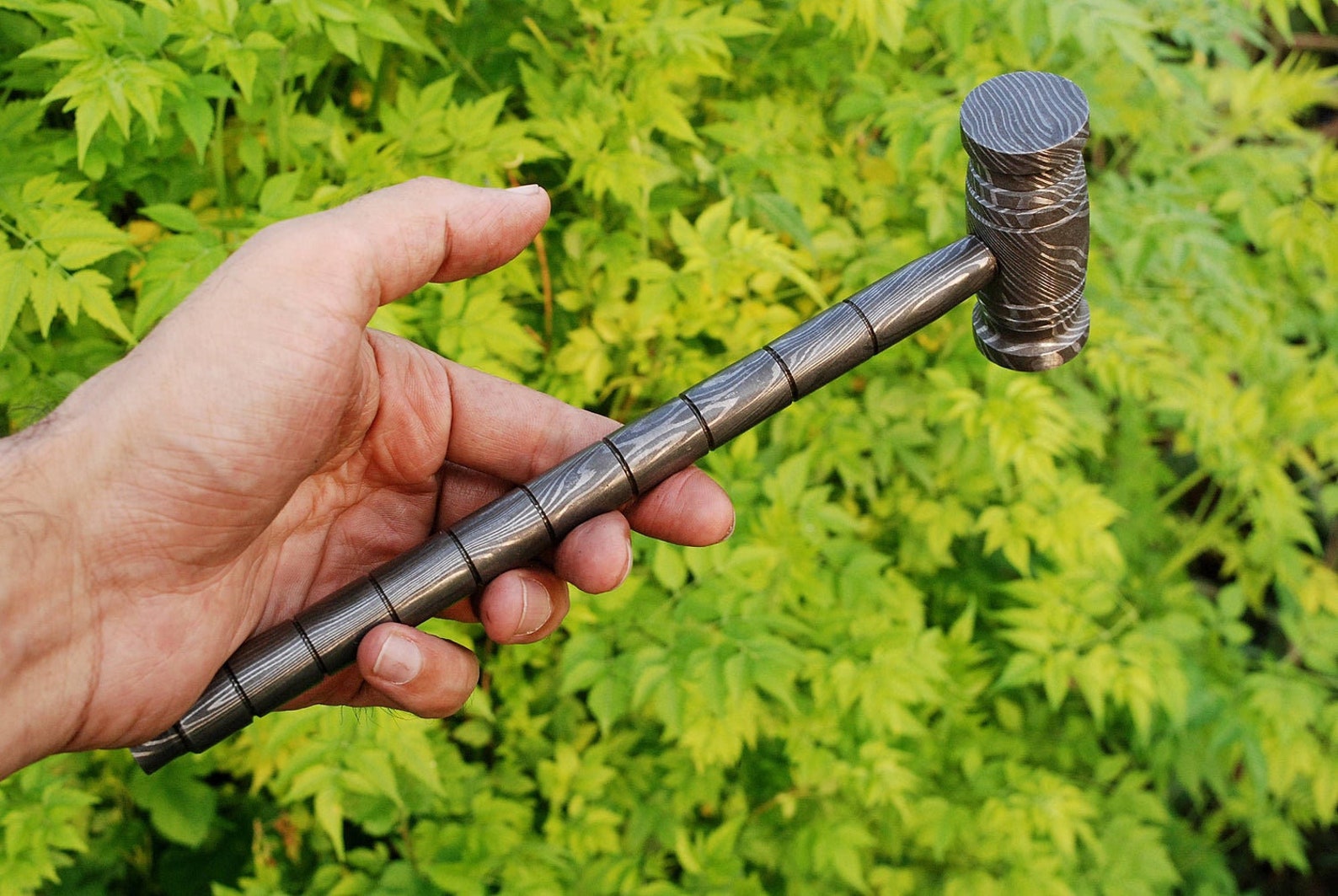 Personalized 9.8" Damascus Steel 4 Pound Real THOR Hammer Hand Forged Damascus Steel with leather sheath