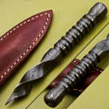 Personalized 6.5 inch Custom Forged Hunter Damascus Steel Tri Dagger Hand Forged Twisted Pattern Kris Dagger W Leather Cover