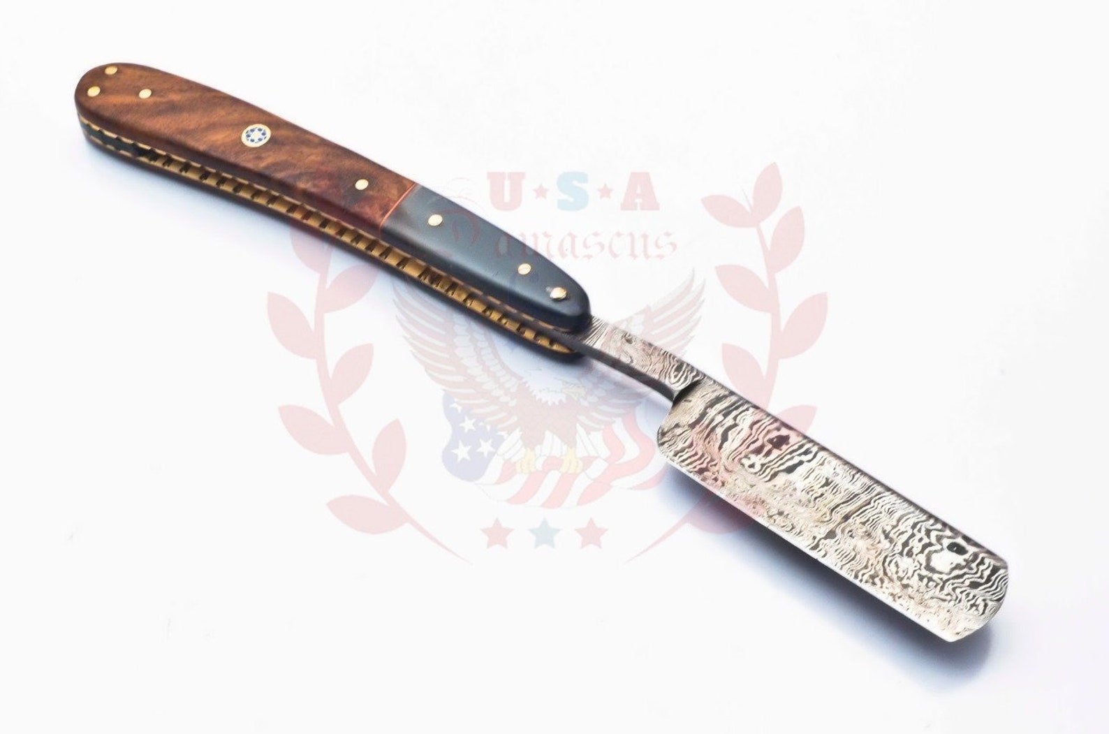 Personalized Damascus Folding Pocket Custom Blade Straight Razor very sharp with leather sheath