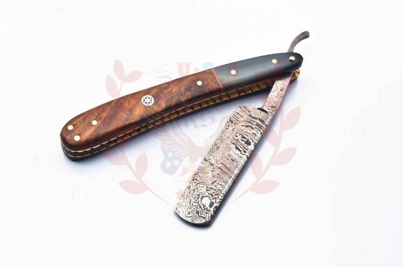 Personalized Damascus Folding Pocket Custom Blade Straight Razor very sharp with leather sheath
