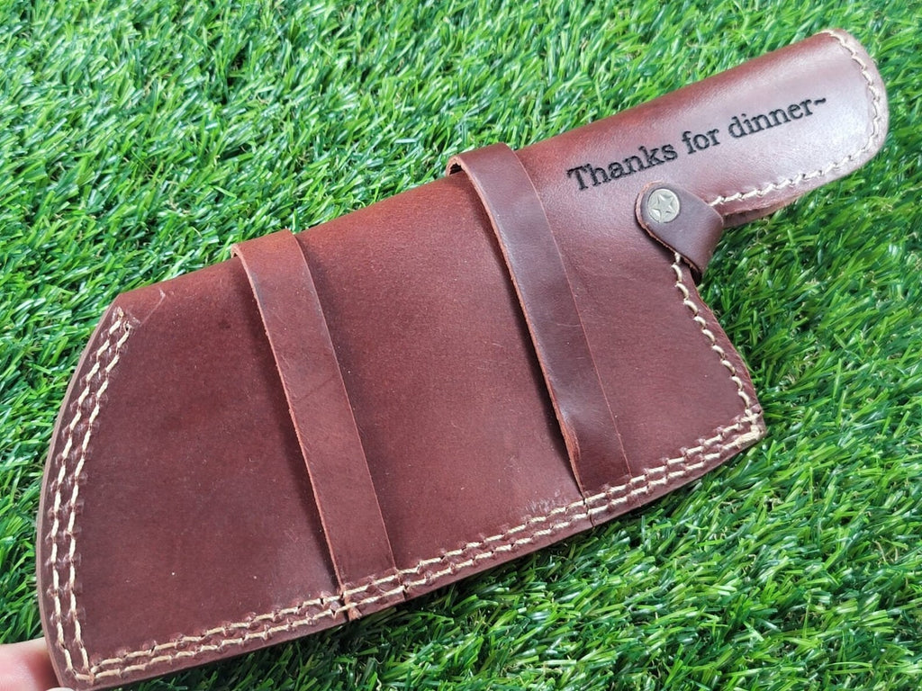 Personalized Damascus Steel Cleaver Chopper Chef Kitchen Knife Heavy Duty Damascus Handle Walnut Wood with Leather Sheath