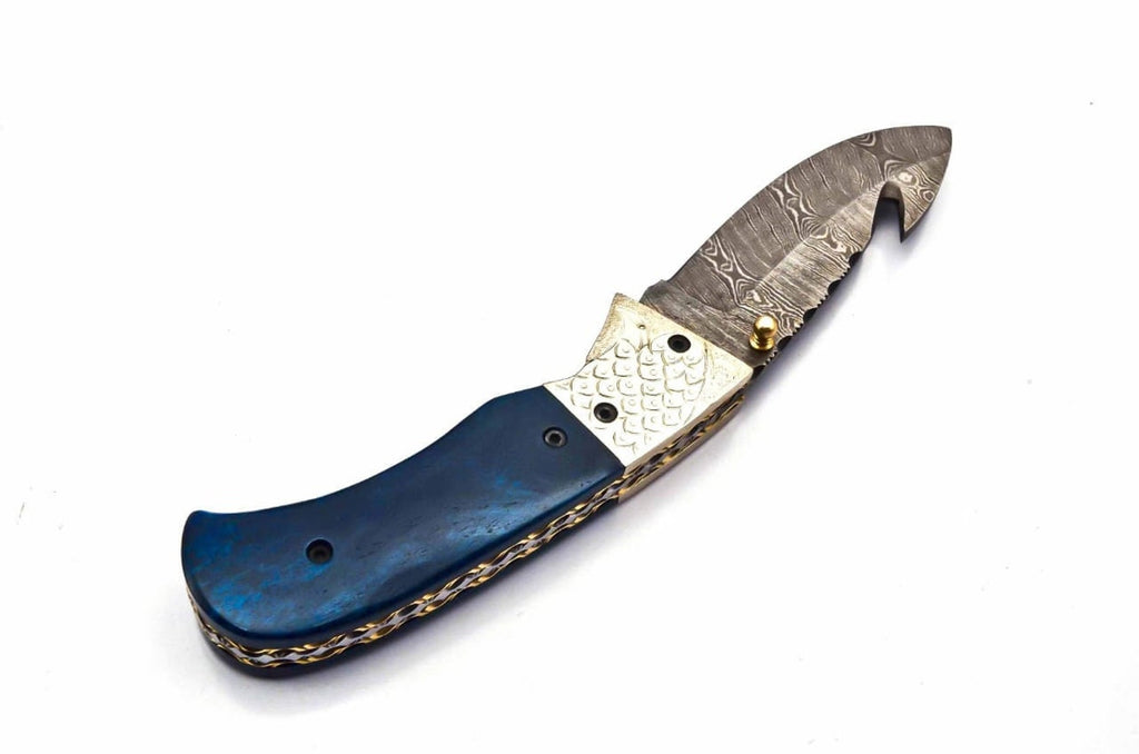 Personalization Custom Hand Made Damascus Steel Folding Pocket Knife with Handle Paka Wood with Leather Sheeth