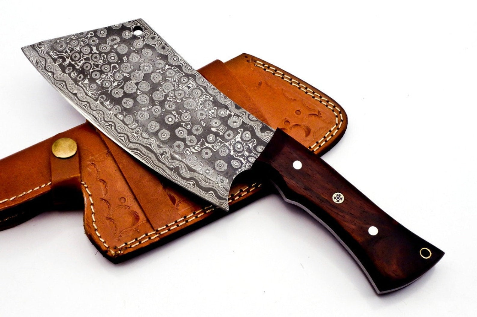 Personalized Damascus Steel Cleaver Chopper Chef Kitchen Knife Heavy Duty Damascus Handle Walnut Wood with Leather Sheath