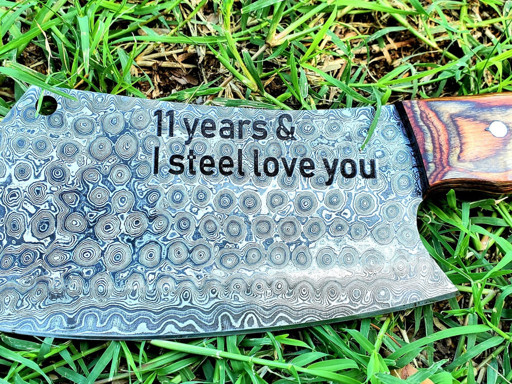 Personalized Damascus Steel Cleaver Chopper Chef Kitchen Knife Heavy Duty Damascus Handle Walnut Wood with Leather Sheath