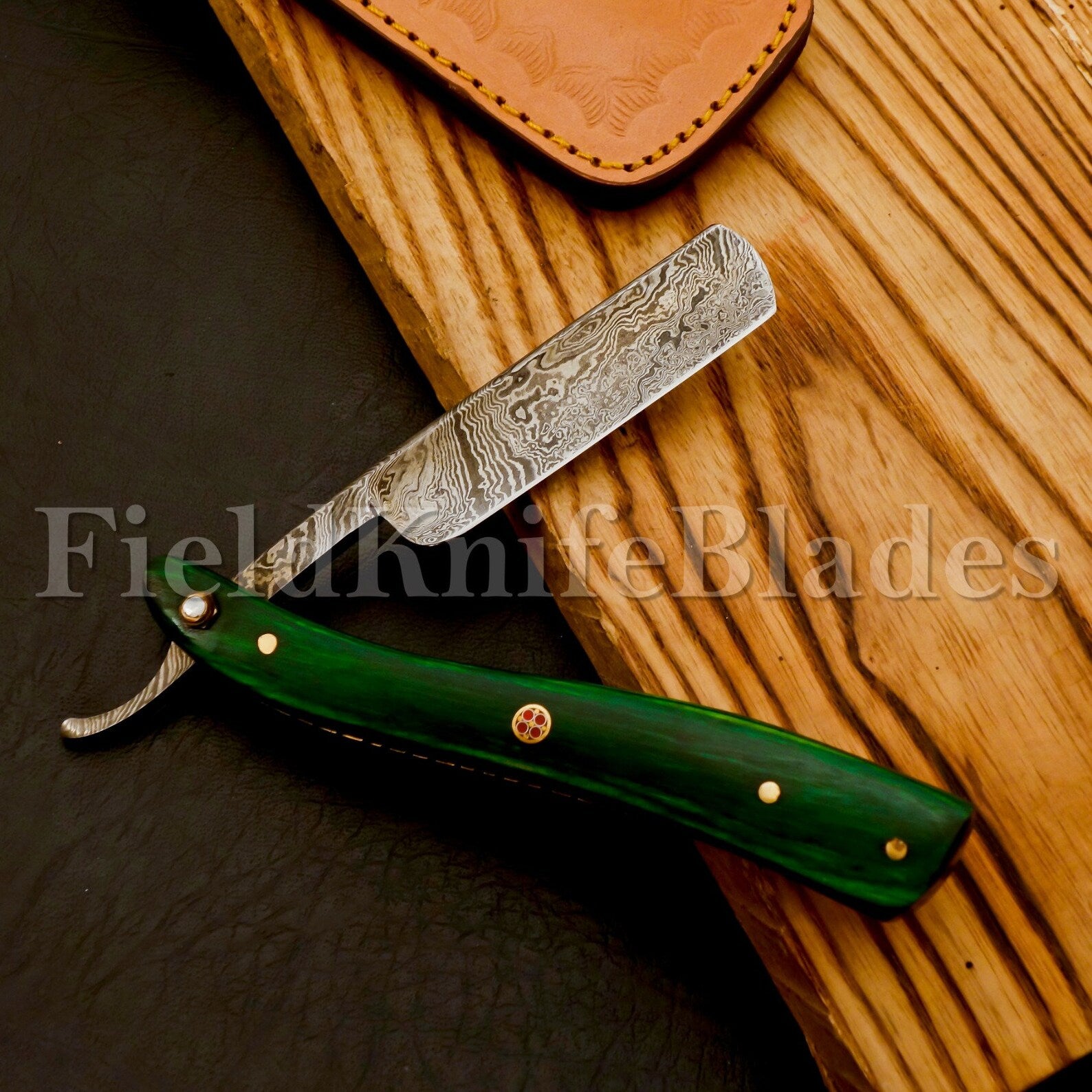 Personalized Damascus Folding Pocket Custom Blade Straight Razor very sharp with leather sheath