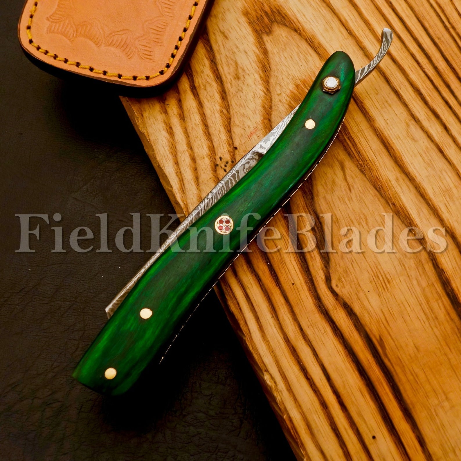 Personalized Damascus Folding Pocket Custom Blade Straight Razor very sharp with leather sheath