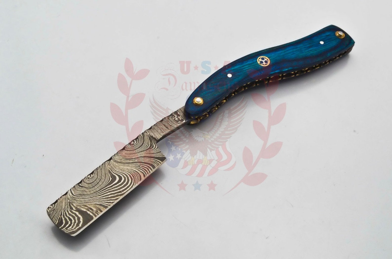 Personalized Damascus Folding Pocket Custom Blade Straight Razor very sharp with leather sheath