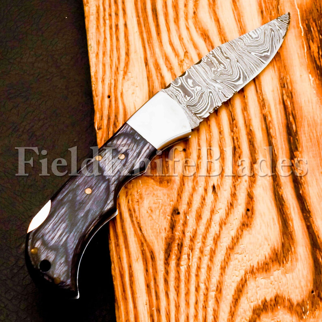 Custom Hand Forged Damascus knife Wood handle with Leather Cover Camping Hunting Folding Knife Back lockCustom Hand Forged Damascus knife Olive Wood handle with Leather Cover Camping Hunting Folding Knife Back lock