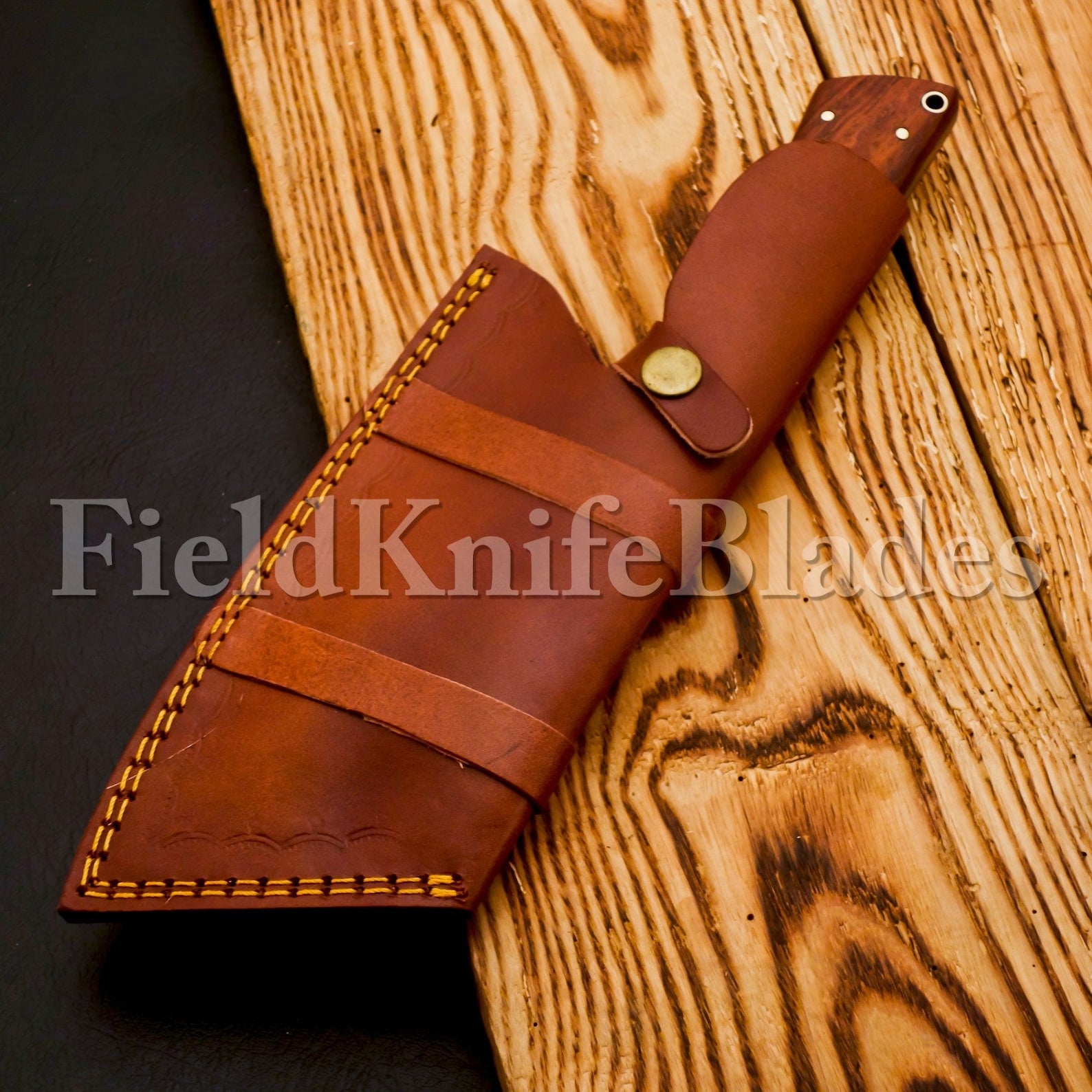 Personalized Damascus Steel Chef Kitchen Cleaver Knife Chef Knife Heavy Duty Handle Rose Wood with Leather Sheath
