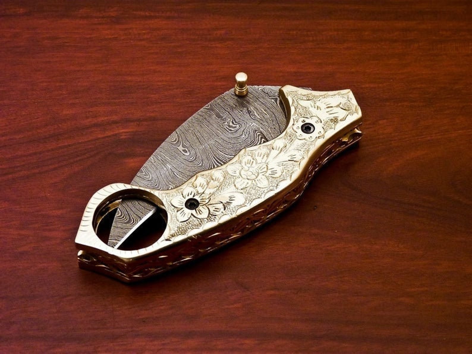 Damascus Folding Pocket knife Karambit Knife Hunting knife Handle Brass Steel Folding With Leather Sheath