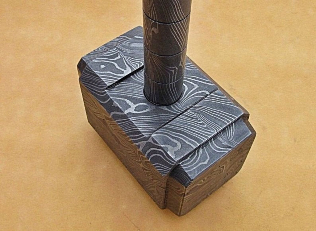 Personalized 13" Damascus Steel 15 Pound Real THOR Hammer Hand Forged Damascus Steel with leather sheath