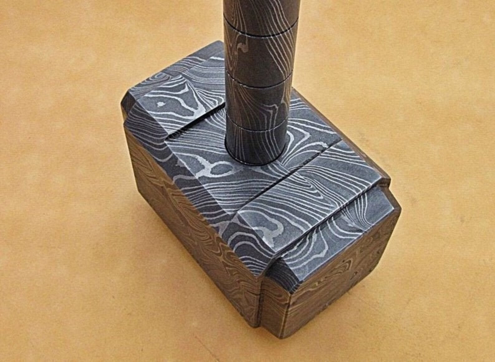 Personalized 13" Damascus Steel 15 Pound Real THOR Hammer Hand Forged Damascus Steel with leather sheath