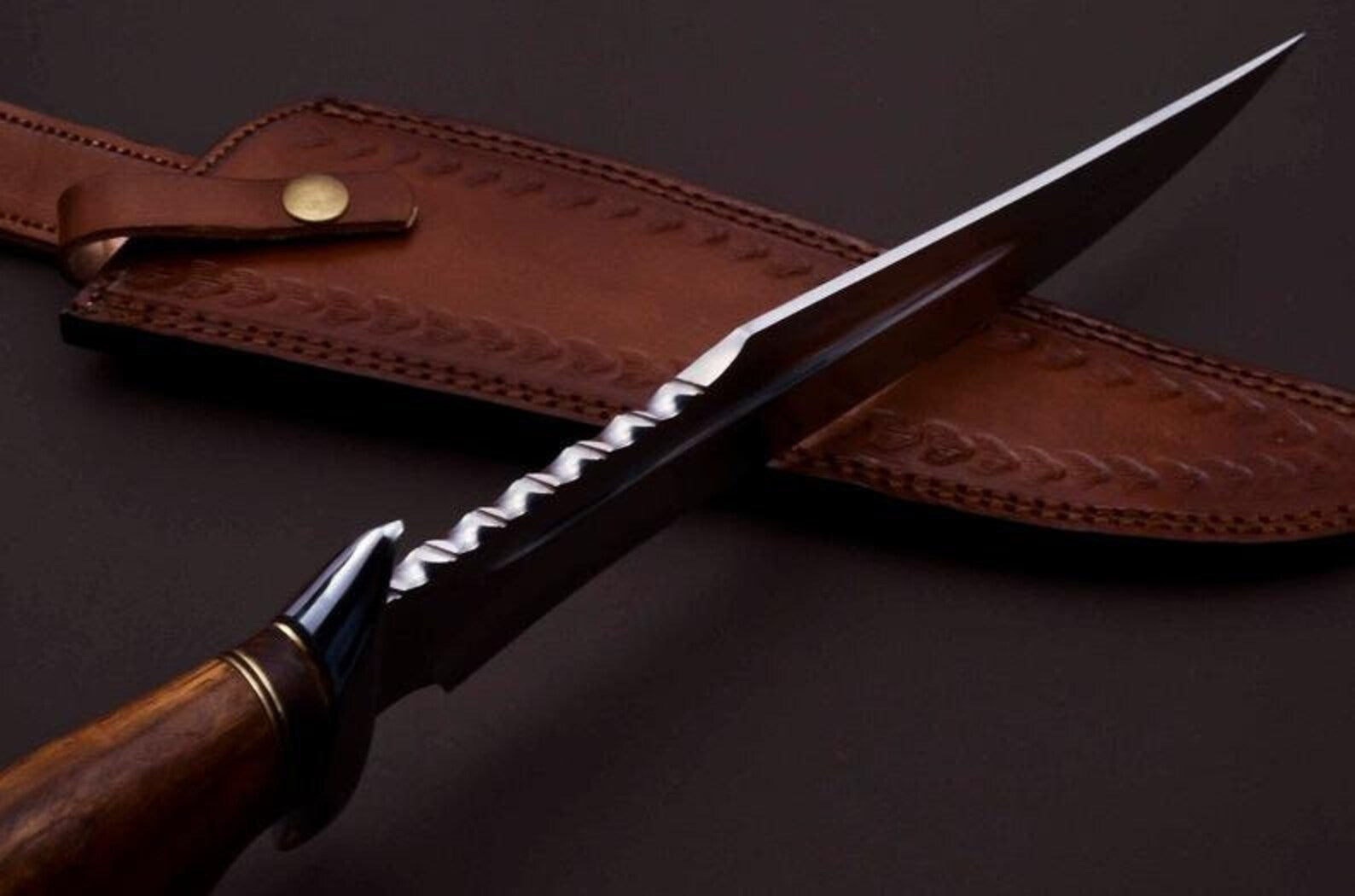 Personalized D2 Custom Steel Hunting Bowie Knife Fixed Blade, Gift for him, Father's day gift with Leather sheath