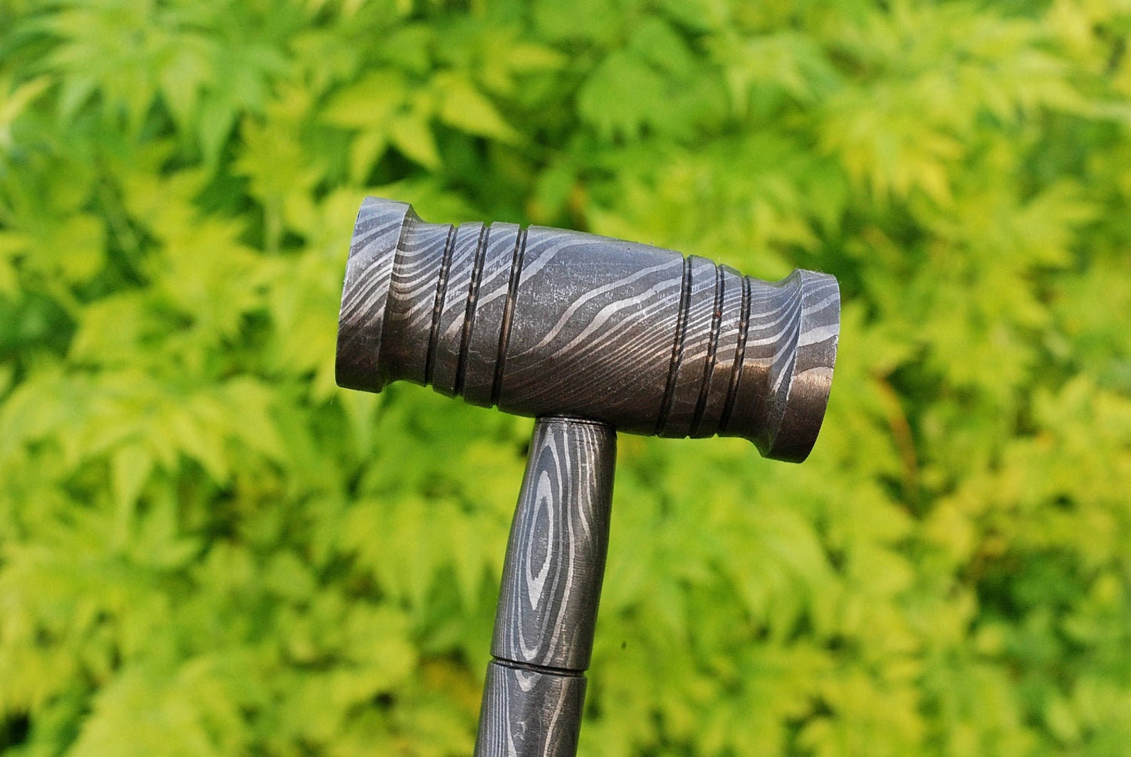 Personalized 9.8" Damascus Steel 4 Pound Real THOR Hammer Hand Forged Damascus Steel with leather sheath