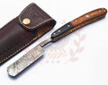Personalized Damascus Folding Pocket Custom Blade Straight Razor very sharp with leather sheath