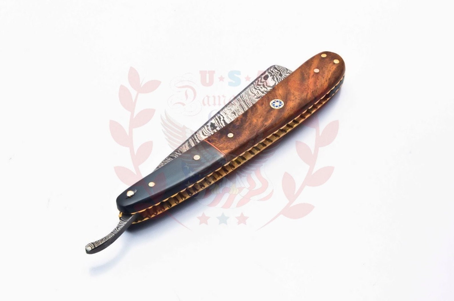 Personalized Damascus Folding Pocket Custom Blade Straight Razor very sharp with leather sheath