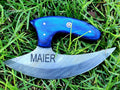 Personalized Damascus Chef Kitchen Ulu Knife Chef Knife Heavy Duty Damascus Handle Blue Koa Wood with Leather Sheath Mother's Day Gift