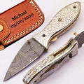 Personalized Custom Damascus Steel Lxuary Knife Folding Pocket Knife Hunting Knife with Handle Silver with Leather Sheeth