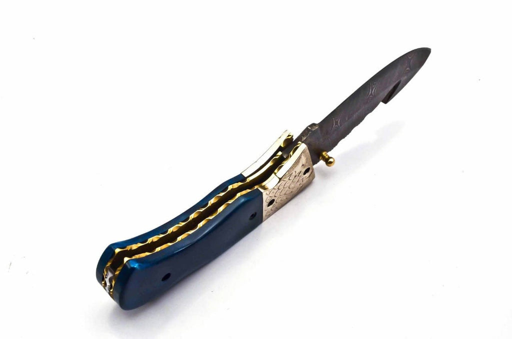 Personalization Custom Hand Made Damascus Steel Folding Pocket Knife with Handle Paka Wood with Leather Sheeth