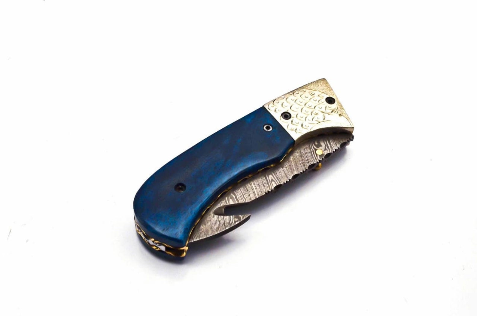 Personalization Custom Hand Made Damascus Steel Folding Pocket Knife with Handle Paka Wood with Leather Sheeth