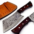 Personalized Damascus Steel Cleaver Chopper Chef Kitchen Knife Heavy Duty Damascus Handle Walnut Wood with Leather Sheath