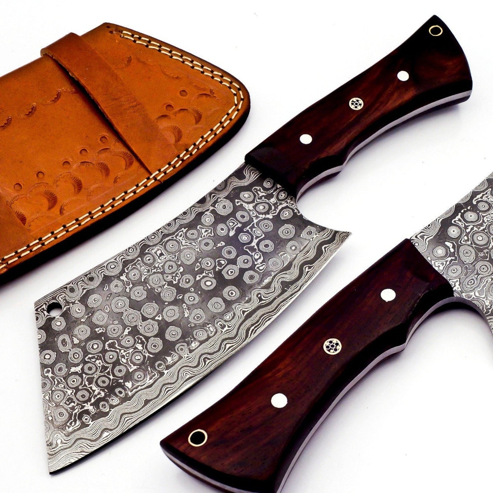 Personalized Damascus Steel Cleaver Chopper Chef Kitchen Knife Heavy Duty Damascus Handle Walnut Wood with Leather Sheath