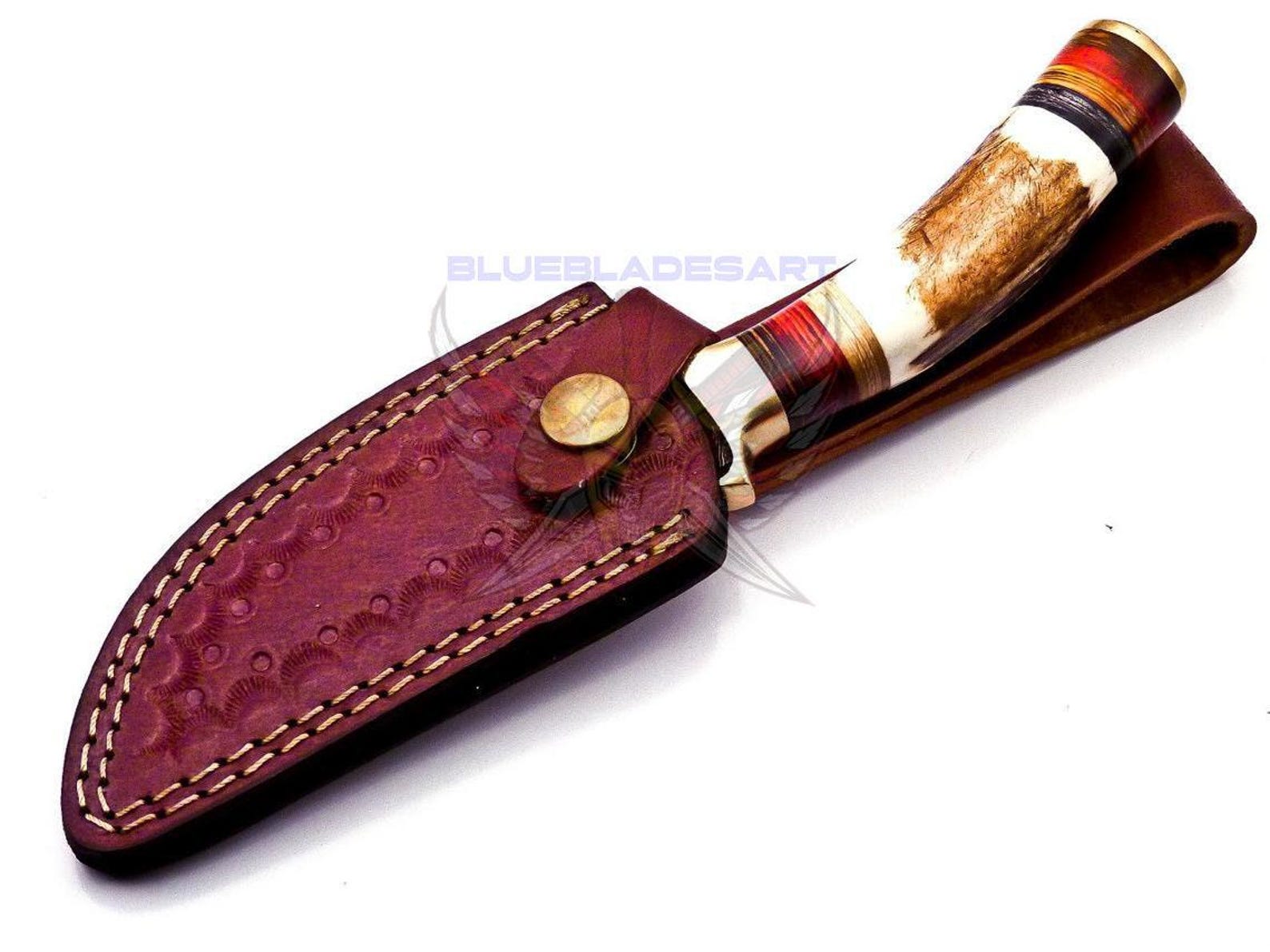 Personalized 6" Damascus Steel Hunting knife Groomsmen Gifts for Wedding, Handle Deer Antler