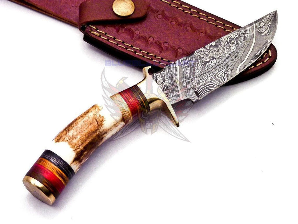 Personalized 6" Damascus Steel Hunting knife Groomsmen Gifts for Wedding, Handle Deer Antler
