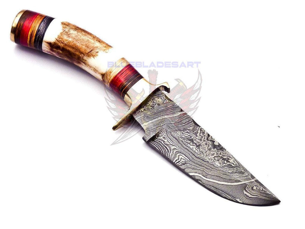 Personalized 6" Damascus Steel Hunting knife Groomsmen Gifts for Wedding, Handle Deer Antler