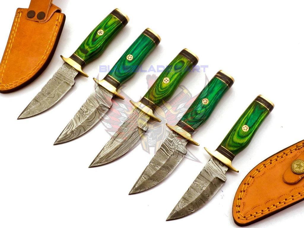 Personalized Set for Groomsmen Knives Damascus Steel Hunting knife Handle Tali Wood Groomsman gift for Wedding