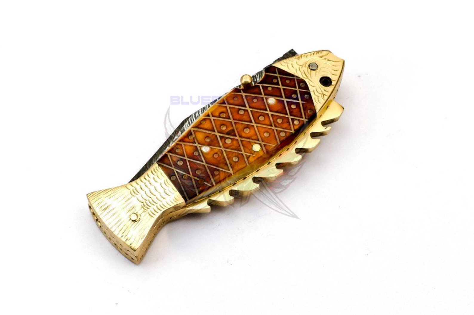 Personalized Custom Damascus Steel Folding knife Fish knife Pocket Knife Handle Makarta Sheet Best Gift with Leather Sheath