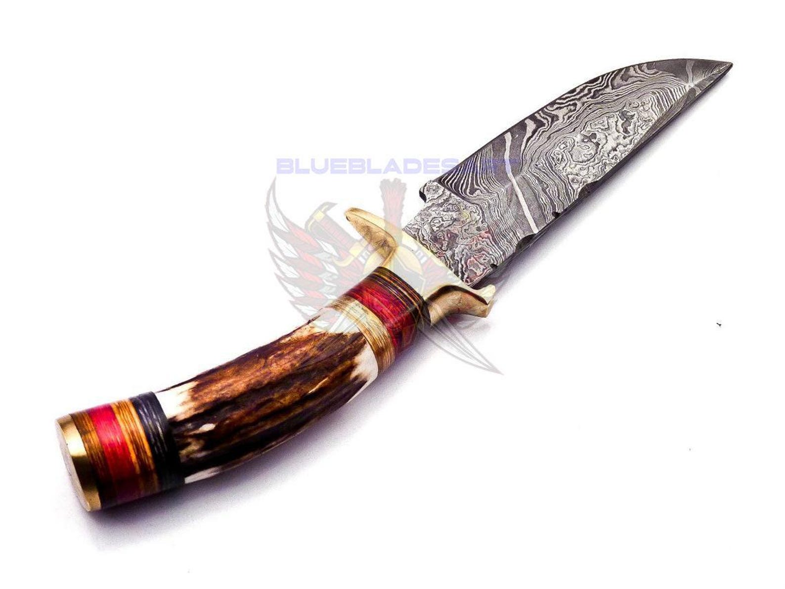 Personalized 6" Damascus Steel Hunting knife Groomsmen Gifts for Wedding, Handle Deer Antler