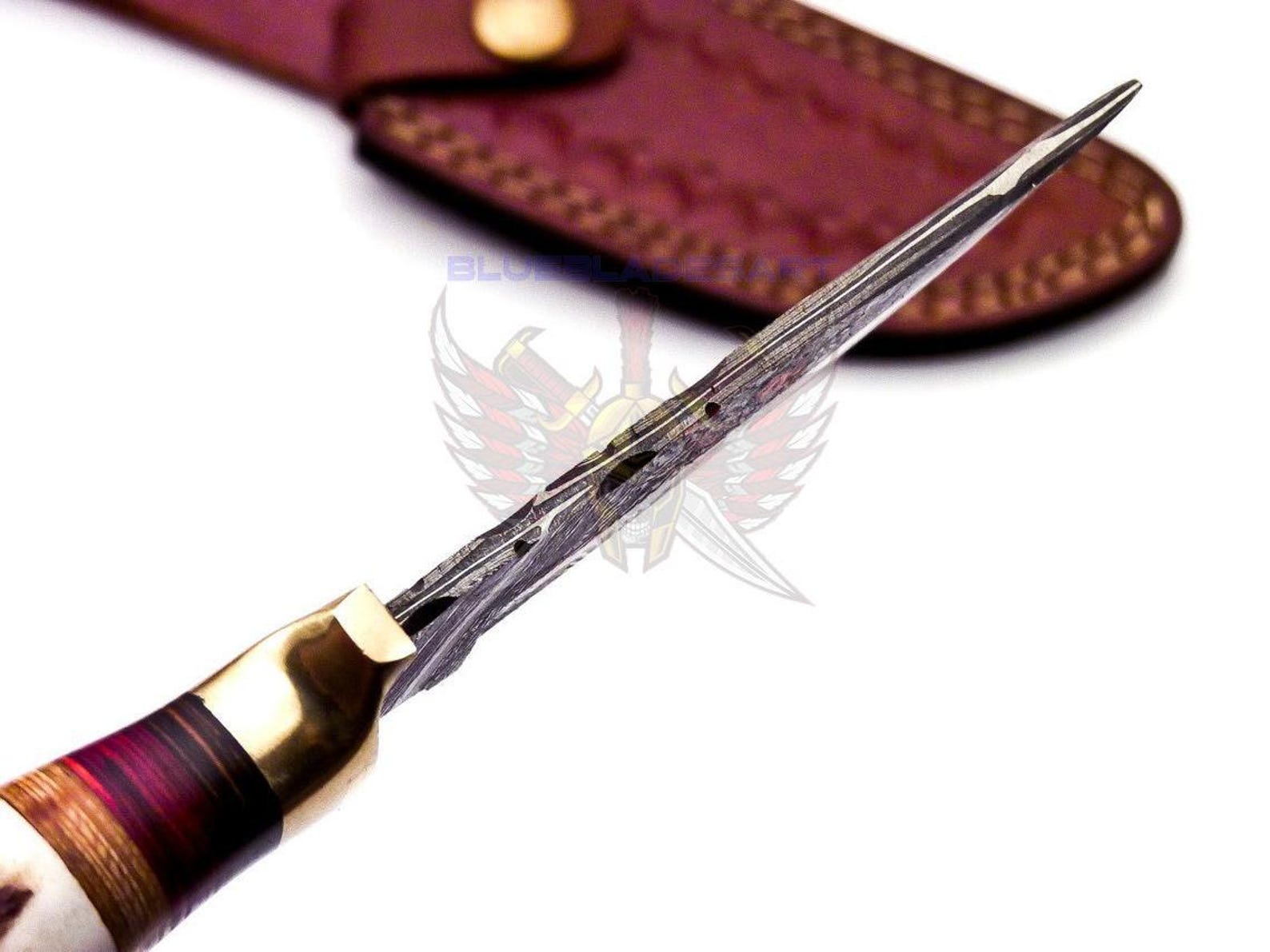 Personalized 6" Damascus Steel Hunting knife Groomsmen Gifts for Wedding, Handle Deer Antler