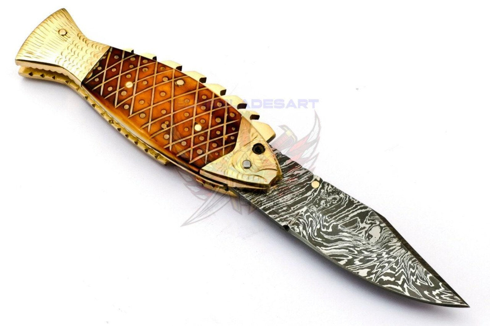 Personalized Custom Damascus Steel Folding knife Fish knife Pocket Knife Handle Makarta Sheet Best Gift with Leather Sheath